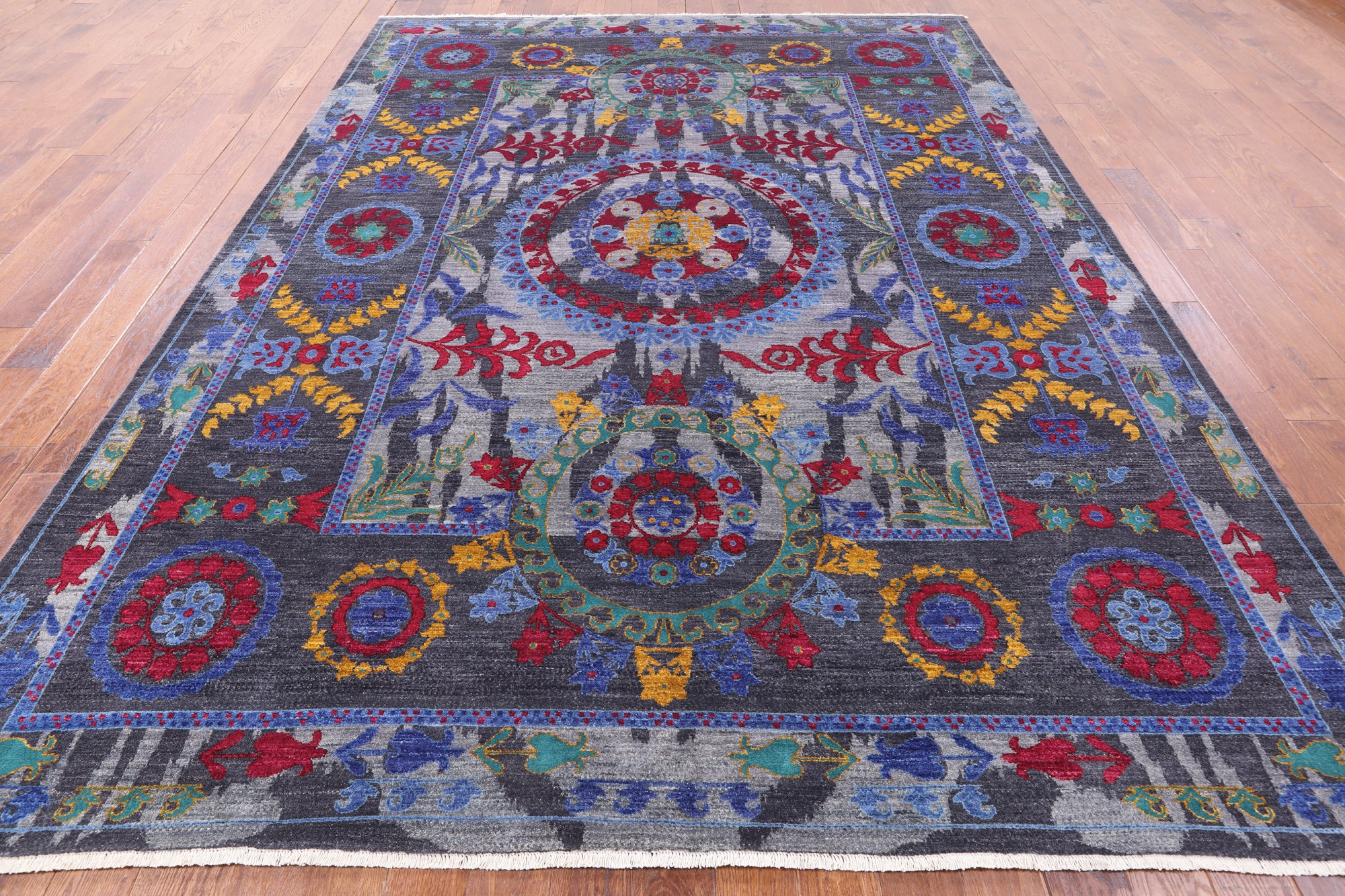 Grey William Morris Handmade Wool Area Rug - 9' 1" X 12' 2" - Golden Nile
