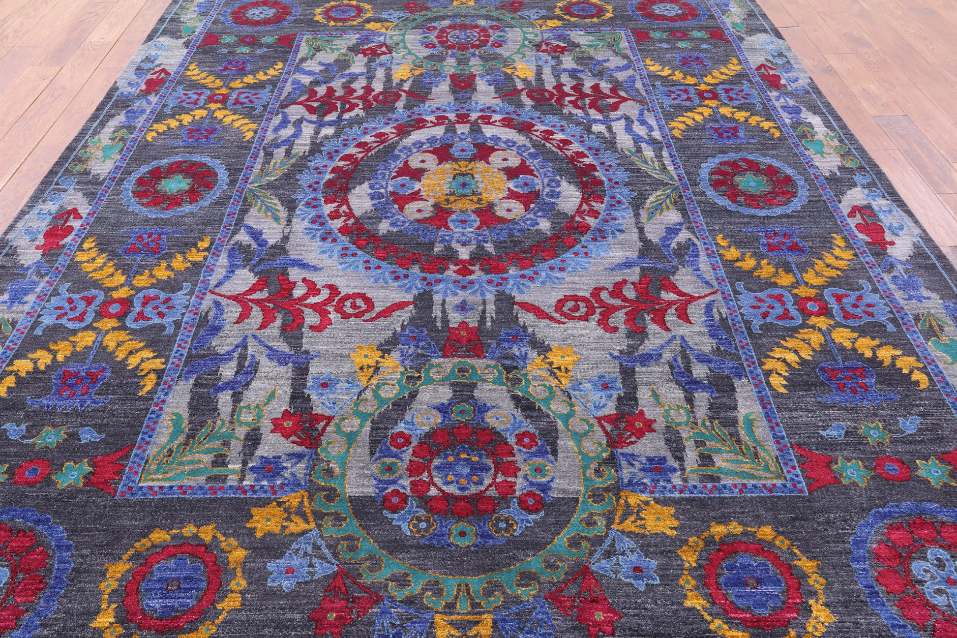 Grey William Morris Handmade Wool Area Rug - 9' 1" X 12' 2" - Golden Nile