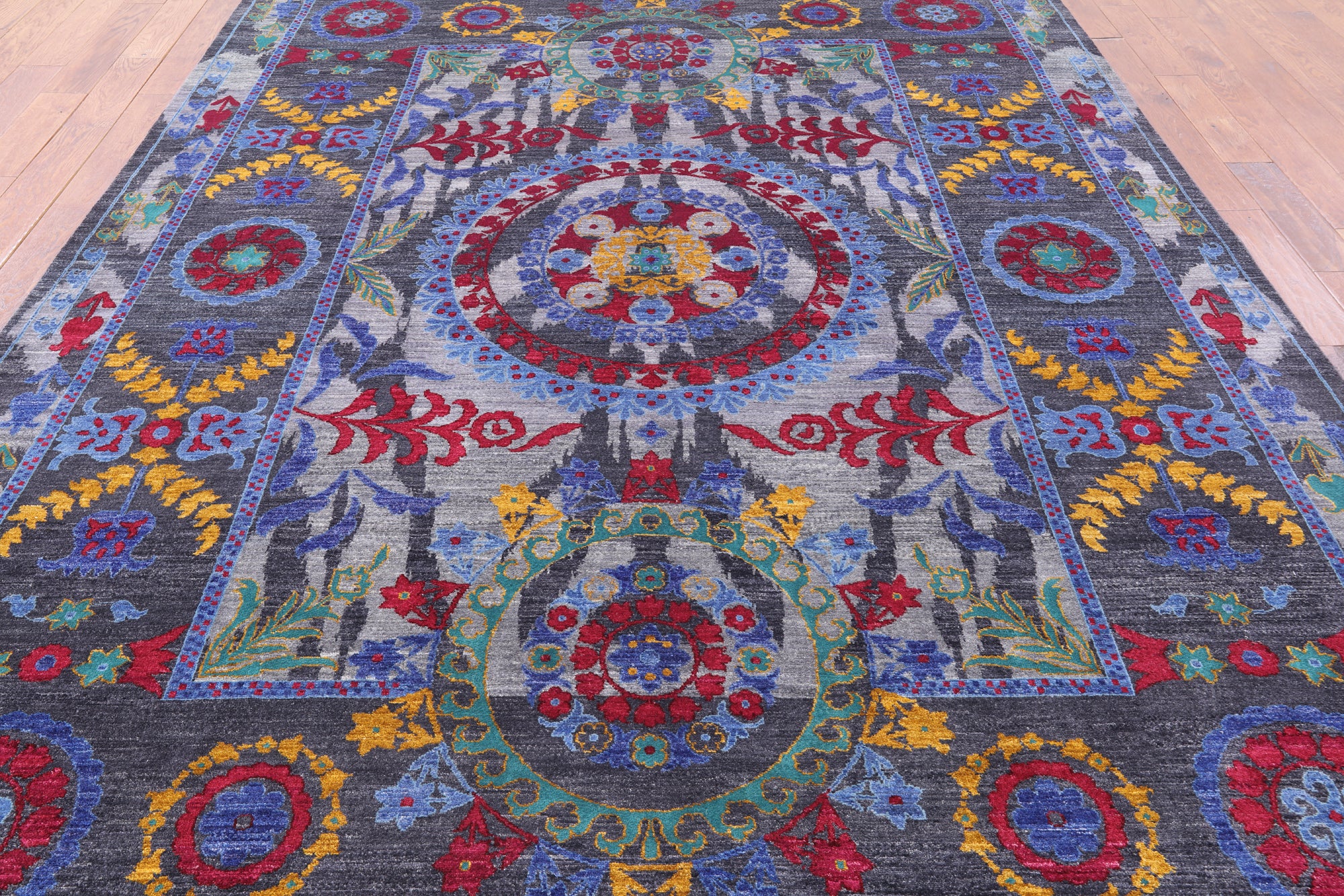 Grey William Morris Handmade Wool Area Rug - 9' 1" X 12' 2" - Golden Nile