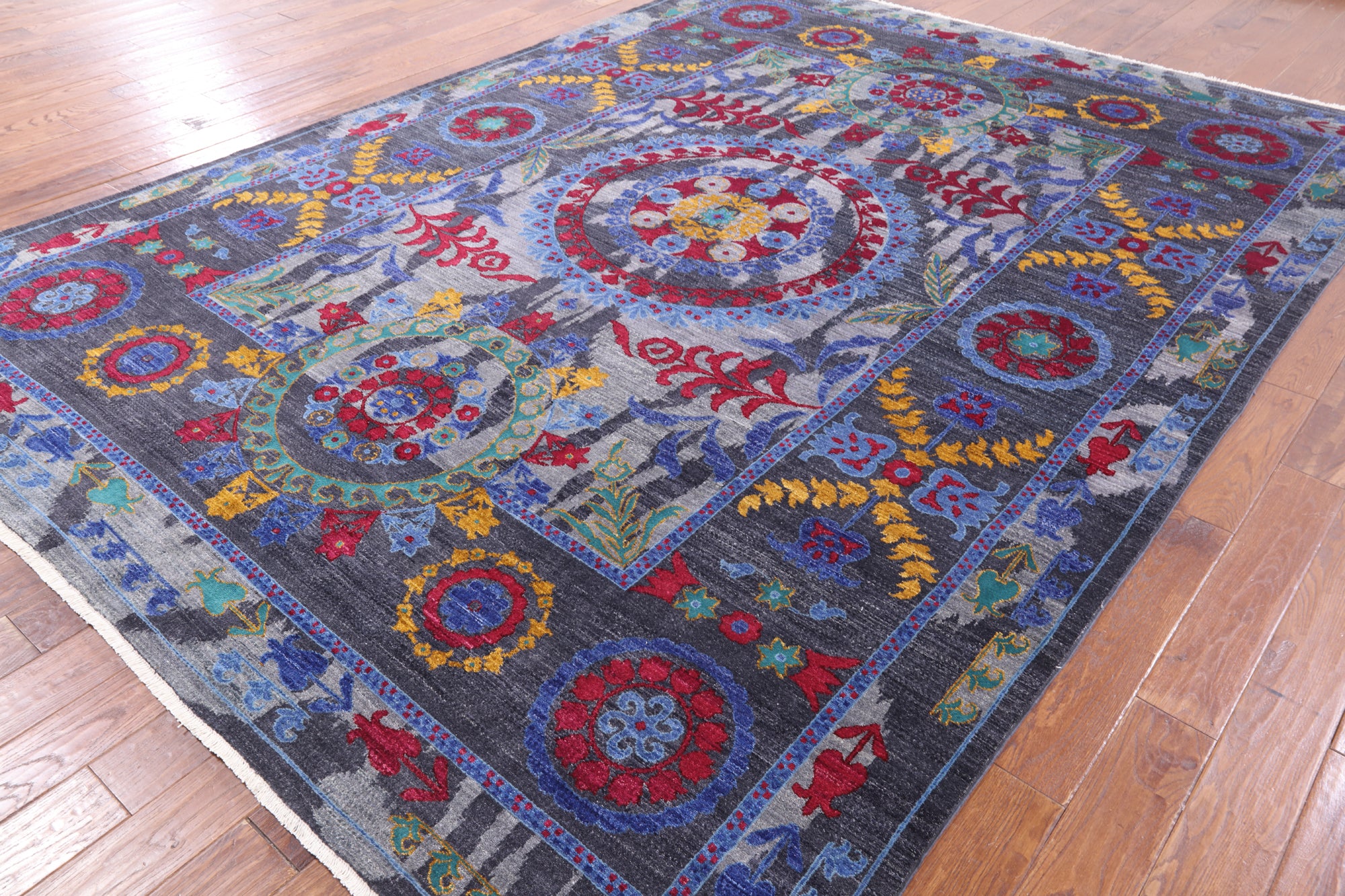Grey William Morris Handmade Wool Area Rug - 9' 1" X 12' 2" - Golden Nile