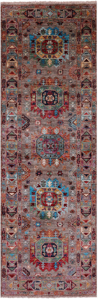 Turkmen Ersari Hand Knotted Wool Runner Rug - 2' 8" X 8' 3" - Golden Nile