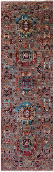 Turkmen Ersari Hand Knotted Wool Runner Rug - 2' 7" X 8' 4" - Golden Nile