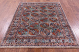 Grey Turkmen Ersari Hand Knotted Wool Rug - 5' 0" X 6' 3" - Golden Nile