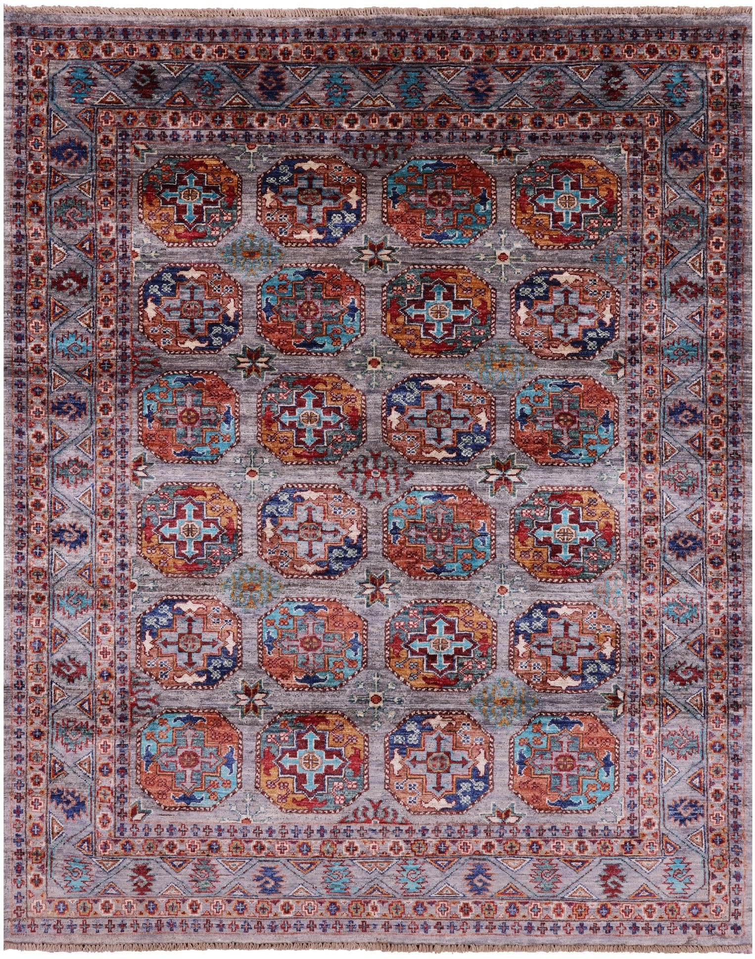 Grey Turkmen Ersari Hand Knotted Wool Rug - 5' 0" X 6' 3" - Golden Nile