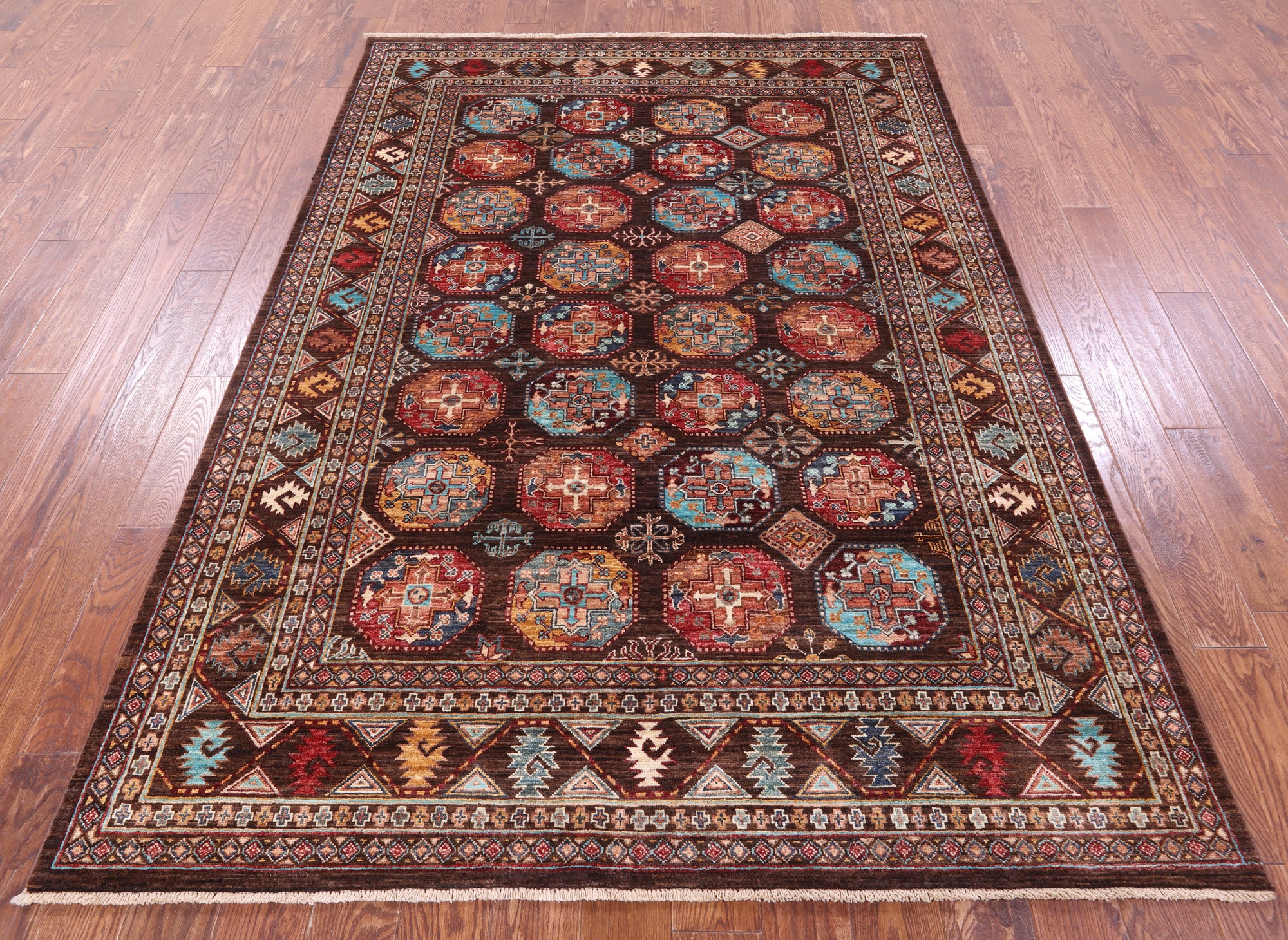 Brown Turkmen Ersari Hand Knotted Wool Rug - 5' 9" X 8' 1" - Golden Nile
