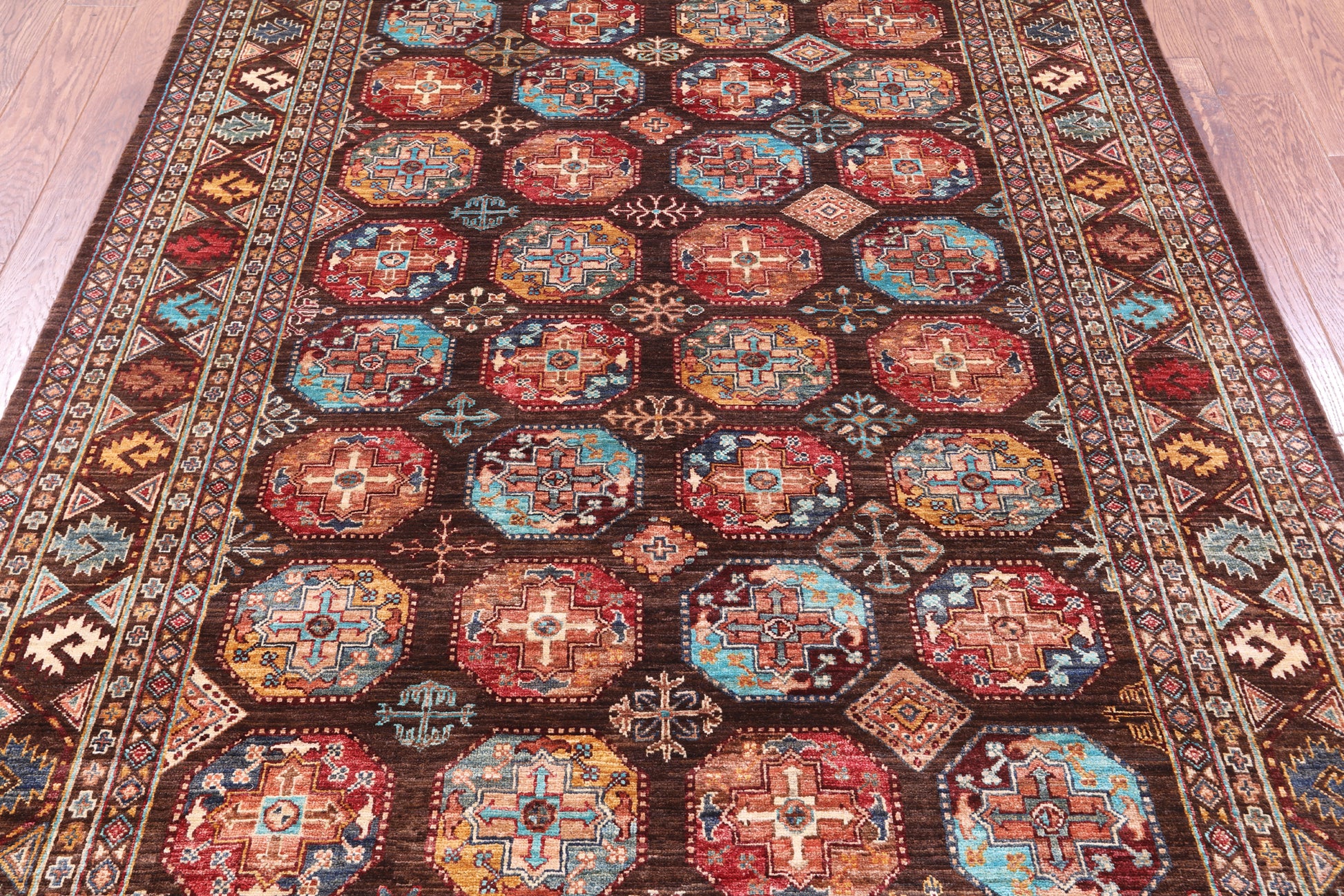 Brown Turkmen Ersari Hand Knotted Wool Rug - 5' 9" X 8' 1" - Golden Nile