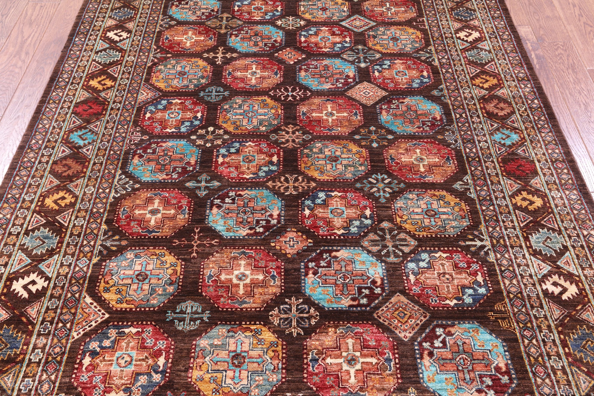 Brown Turkmen Ersari Hand Knotted Wool Rug - 5' 9" X 8' 1" - Golden Nile
