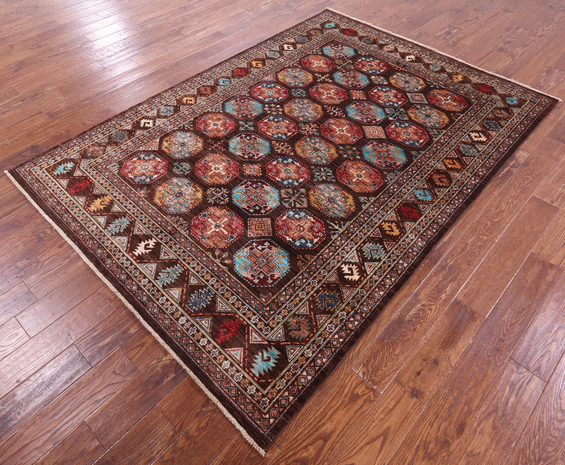 Brown Turkmen Ersari Hand Knotted Wool Rug - 5' 9" X 8' 1" - Golden Nile