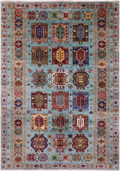 Blue Turkmen Ersari Hand Knotted Wool Rug - 5' 7" X 7' 11" - Golden Nile