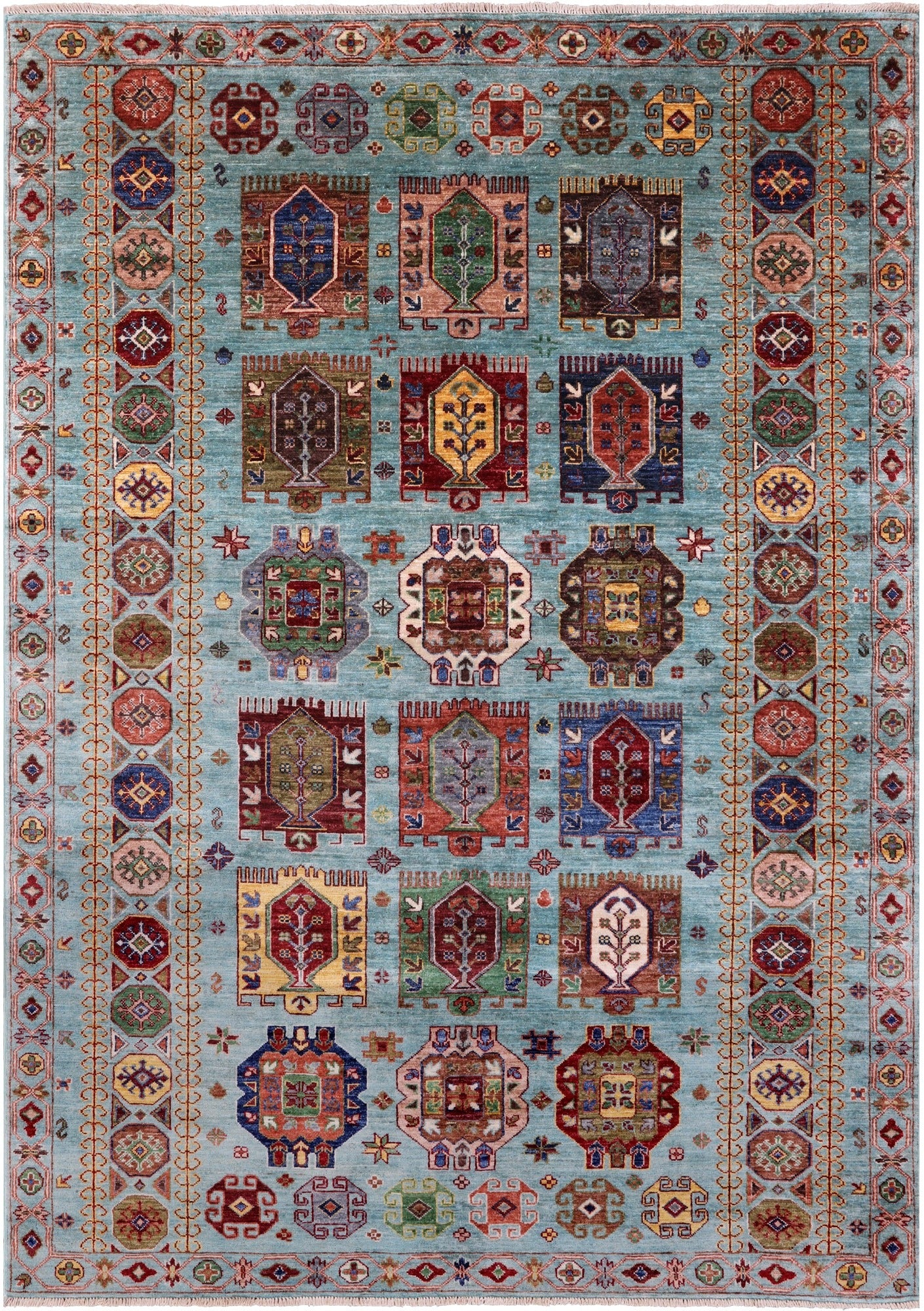 Blue Turkmen Ersari Hand Knotted Wool Rug - 5' 7" X 7' 11" - Golden Nile