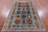 Blue Turkmen Ersari Hand Knotted Wool Rug - 5' 7" X 7' 11" - Golden Nile