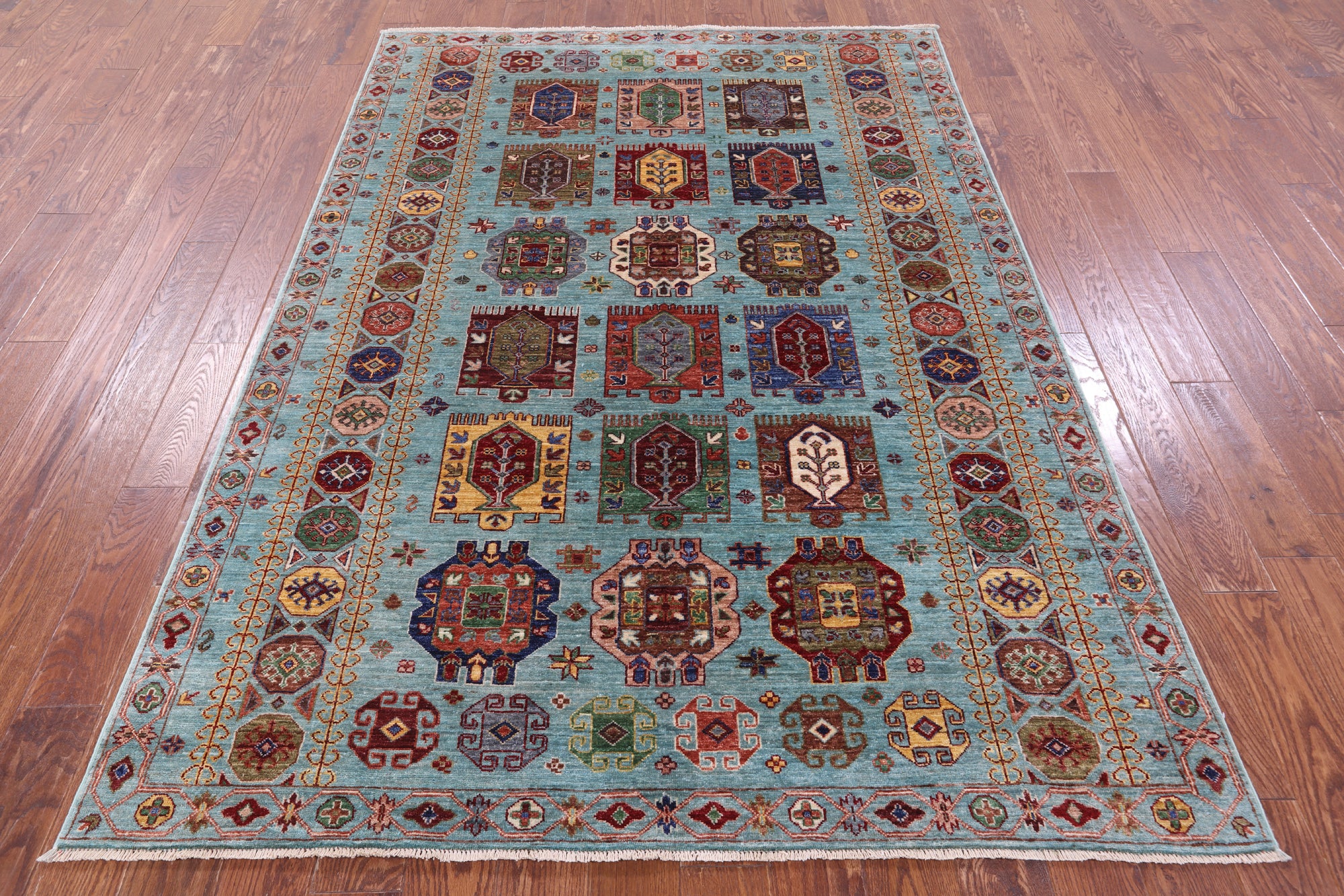 Blue Turkmen Ersari Hand Knotted Wool Rug - 5' 7" X 7' 11" - Golden Nile