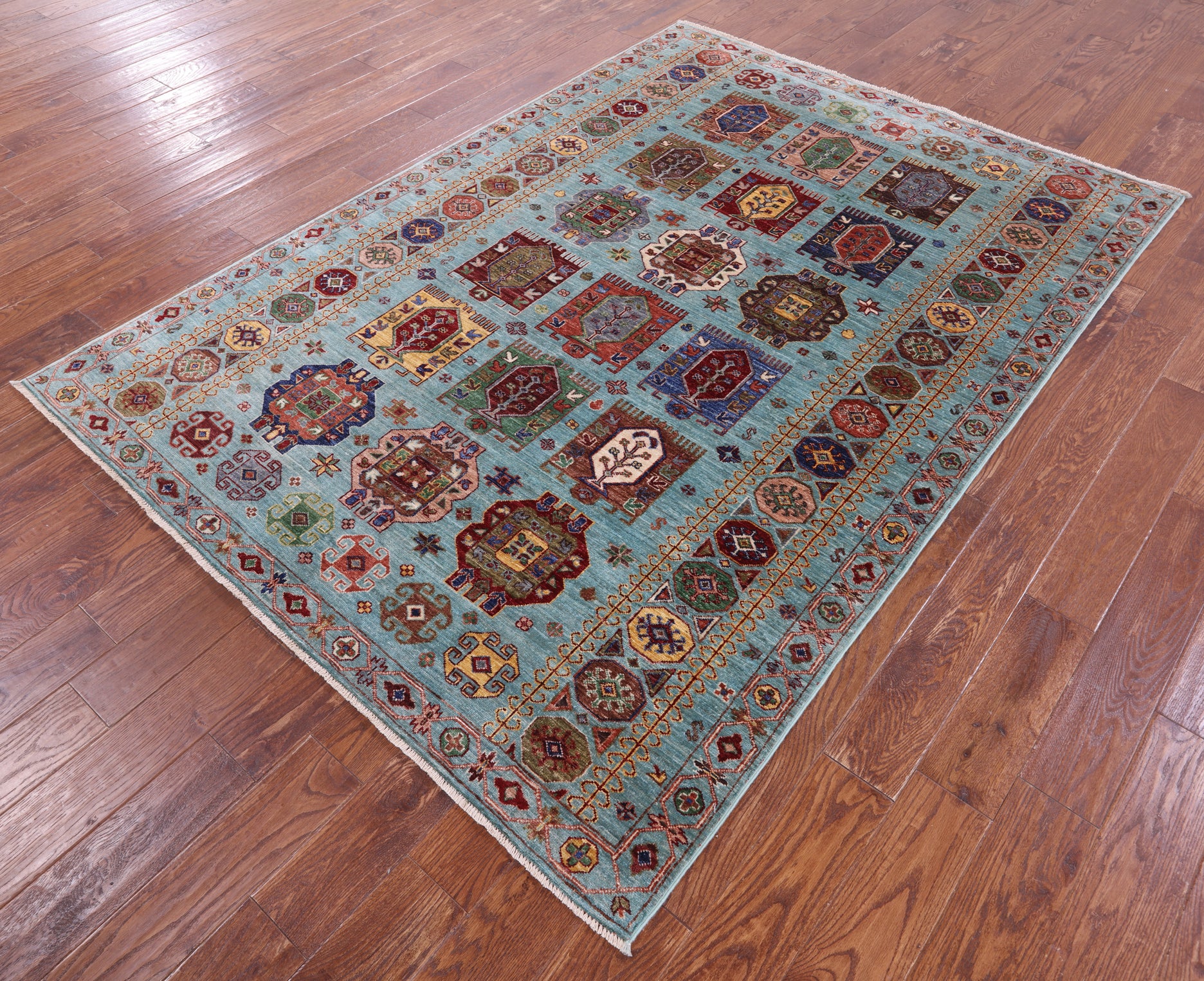Blue Turkmen Ersari Hand Knotted Wool Rug - 5' 7" X 7' 11" - Golden Nile