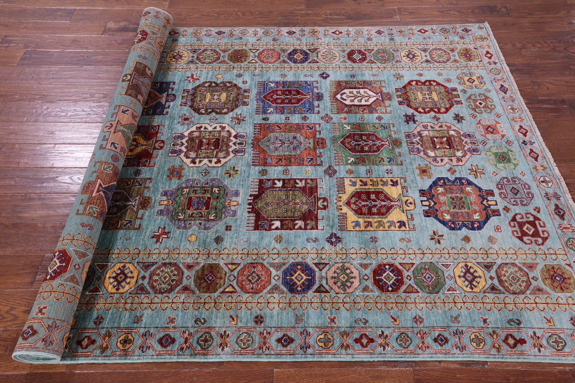 Blue Turkmen Ersari Hand Knotted Wool Rug - 5' 7" X 7' 11" - Golden Nile