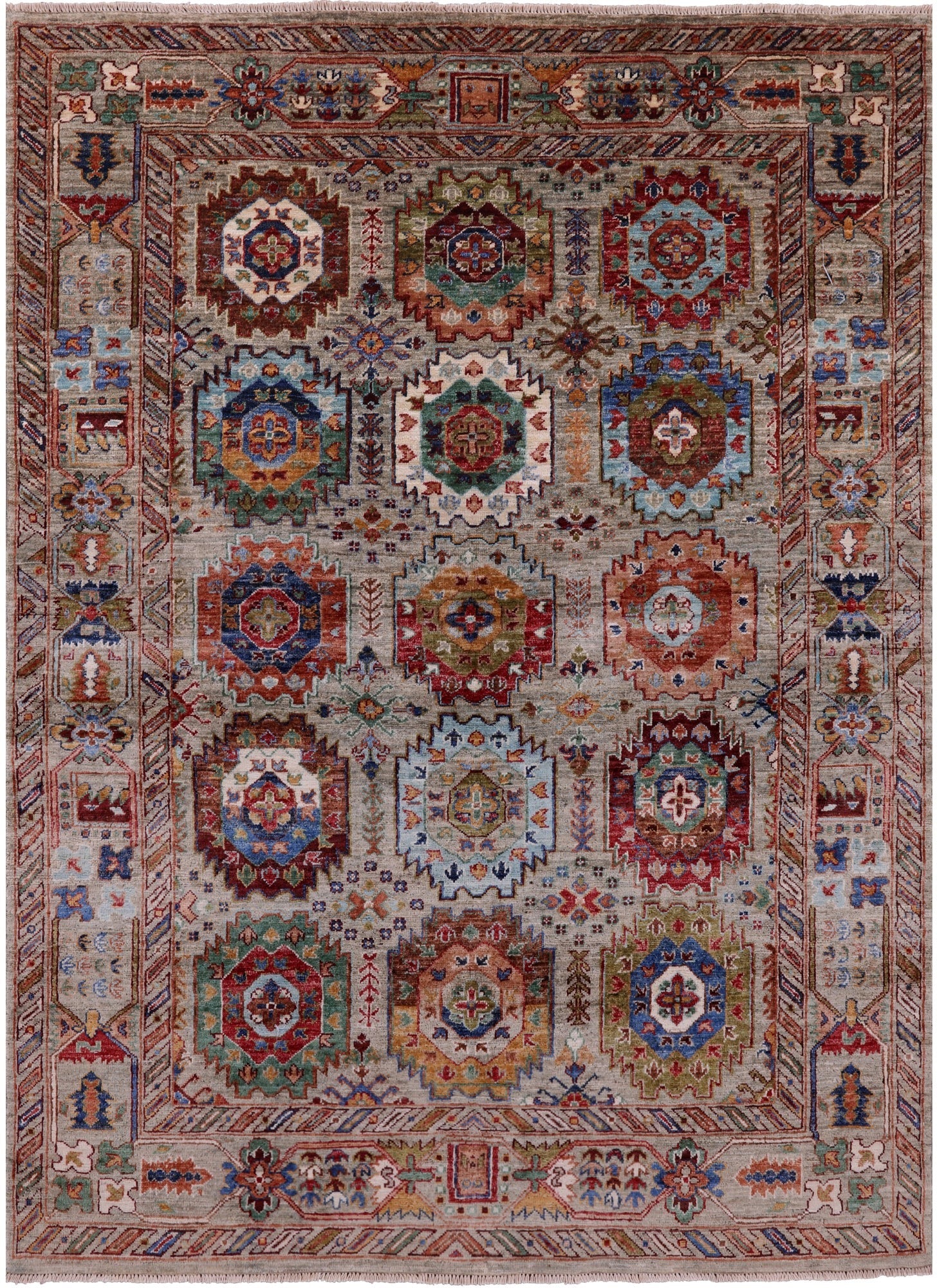 Turkmen Ersari Handmade Wool Rug - 5' 0" X 6' 9" - Golden Nile