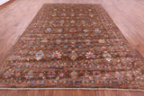 Brown Peshawar Handmade Wool Rug - 9' 0" X 12' 6" - Golden Nile