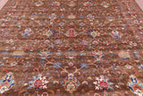 Brown Peshawar Handmade Wool Rug - 9' 0" X 12' 6" - Golden Nile
