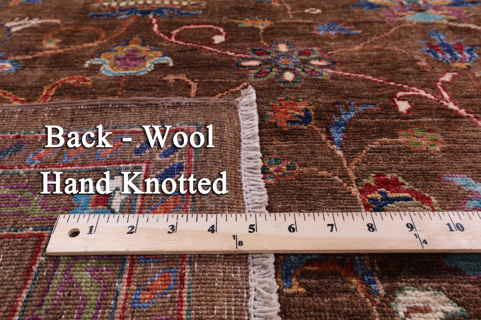 Brown Peshawar Handmade Wool Rug - 9' 0" X 12' 6" - Golden Nile