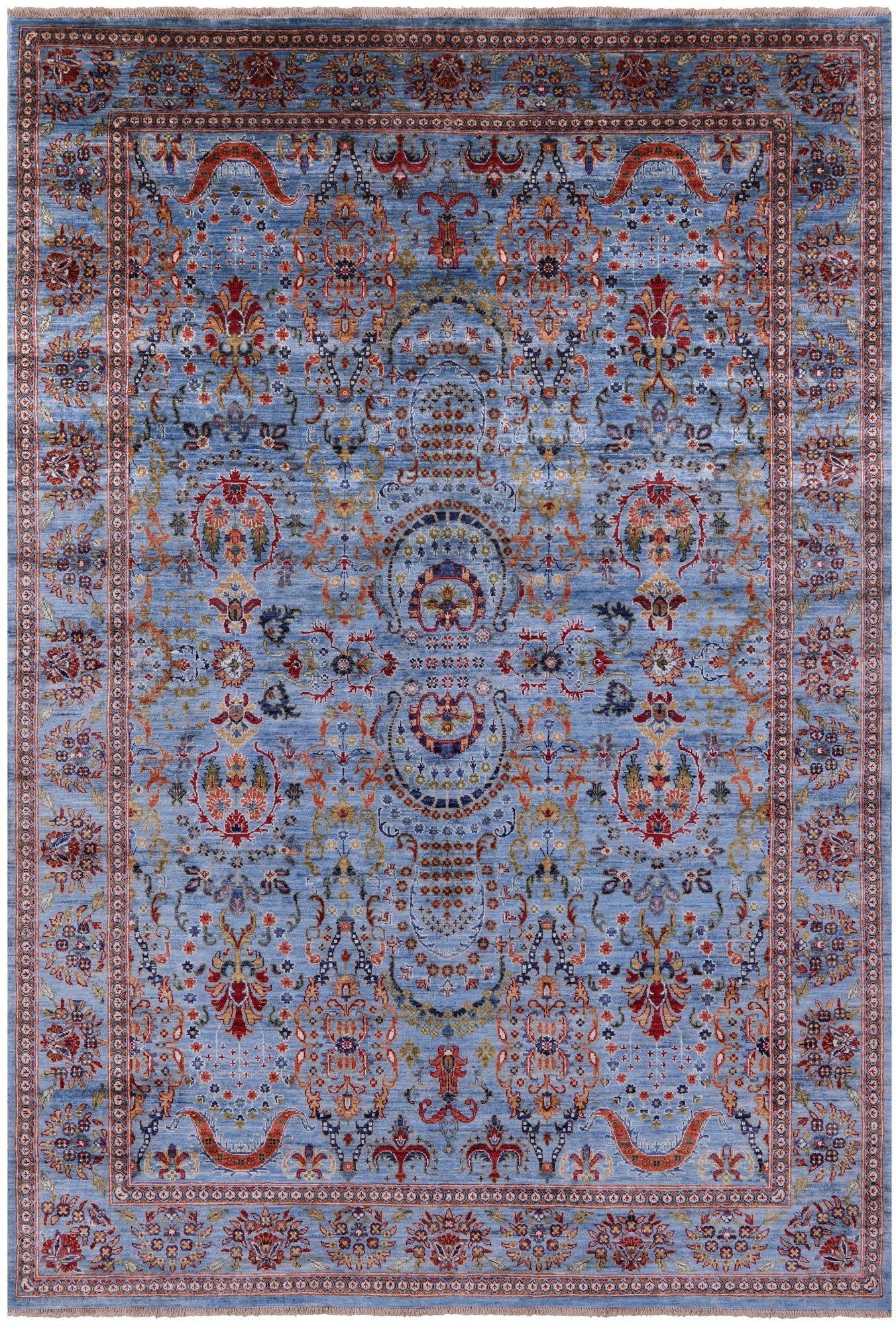 Blue Persian Tabriz Hand Knotted Wool Rug - 6' 8" X 9' 11" - Golden Nile