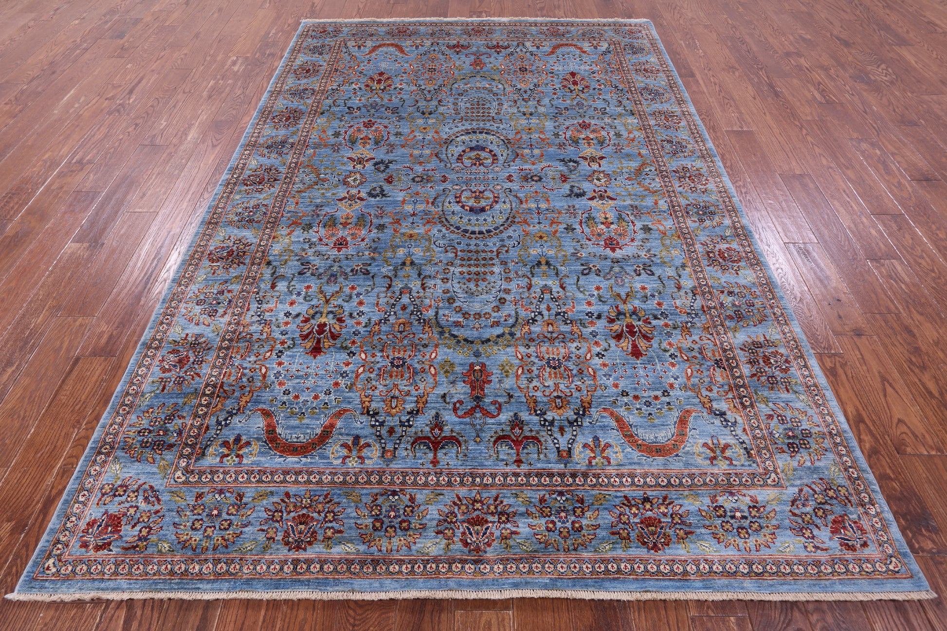 Blue Persian Tabriz Hand Knotted Wool Rug - 6' 8" X 9' 11" - Golden Nile