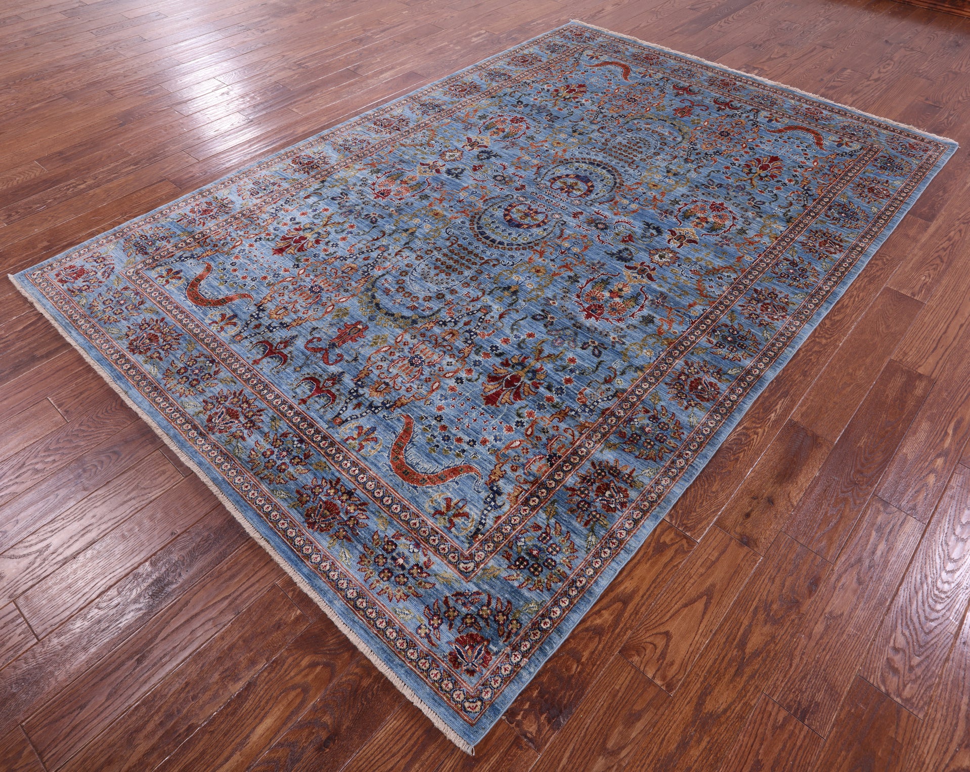 Blue Persian Tabriz Hand Knotted Wool Rug - 6' 8" X 9' 11" - Golden Nile