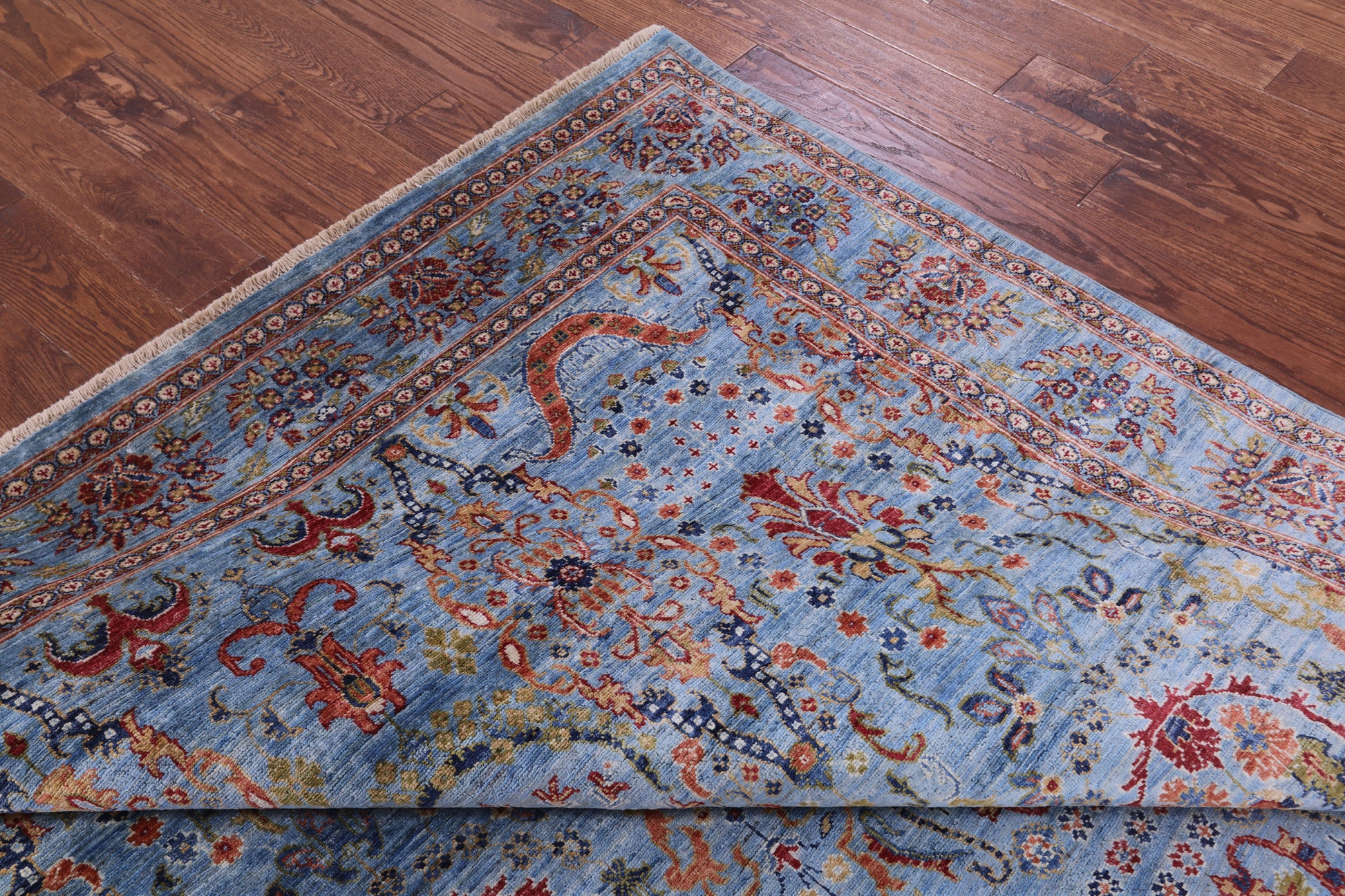 Blue Persian Tabriz Hand Knotted Wool Rug - 6' 8" X 9' 11" - Golden Nile