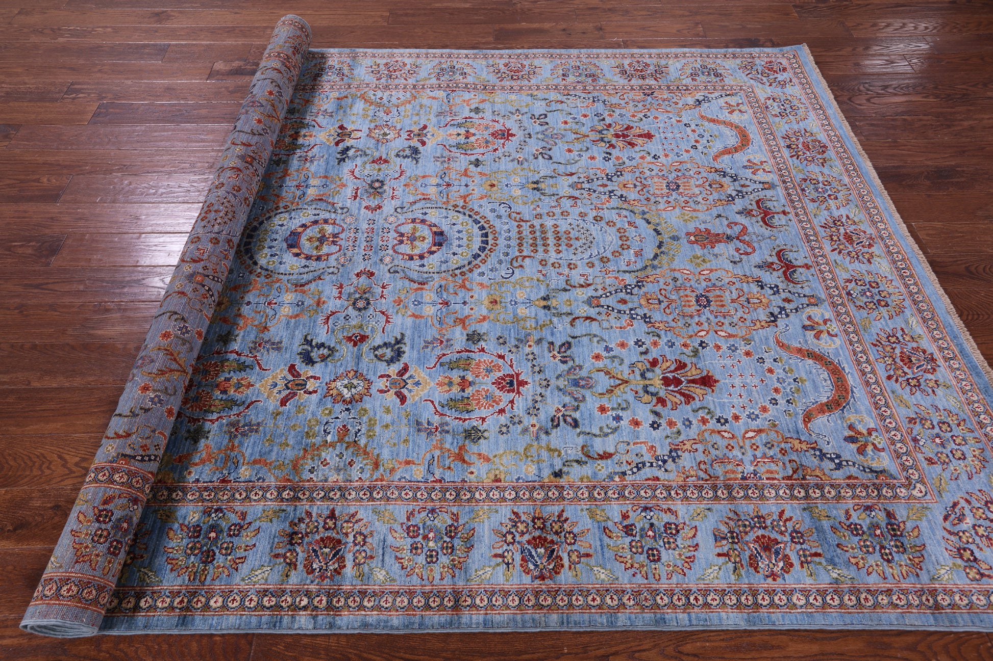 Blue Persian Tabriz Hand Knotted Wool Rug - 6' 8" X 9' 11" - Golden Nile