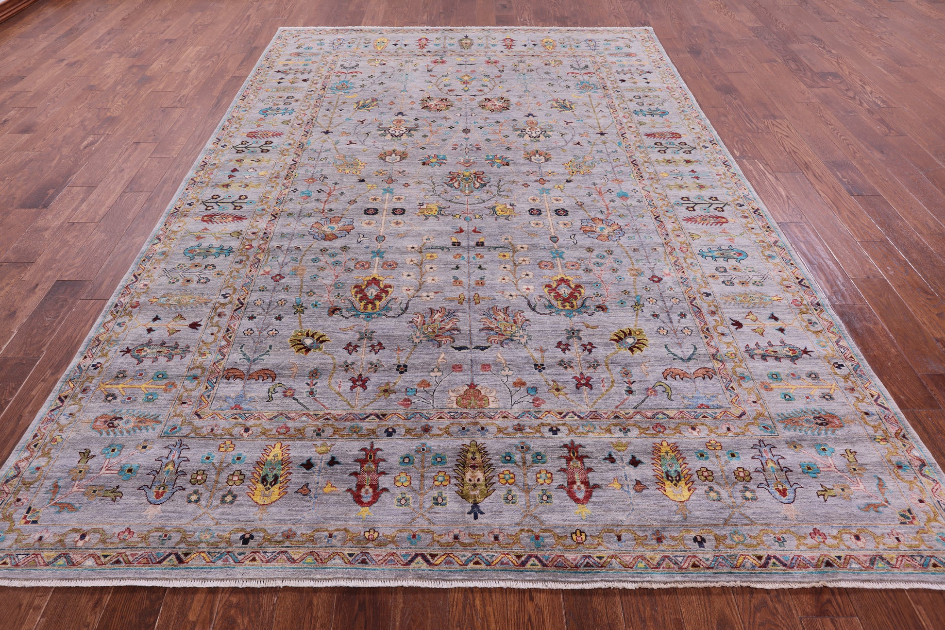 Grey Peshawar Hand Knotted Wool Rug - 8' 0" X 11' 5" - Golden Nile