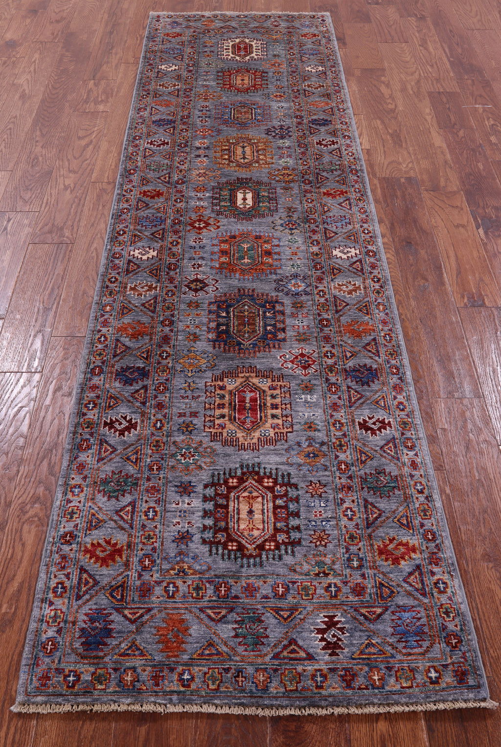 Grey Turkmen Ersari Hand Knotted Wool Runner Rug - 2' 7" X 9' 6" - Golden Nile