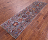 Grey Turkmen Ersari Hand Knotted Wool Runner Rug - 2' 7" X 9' 6" - Golden Nile