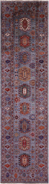 Grey Turkmen Ersari Hand Knotted Wool Runner Rug - 2' 7" X 9' 6" - Golden Nile