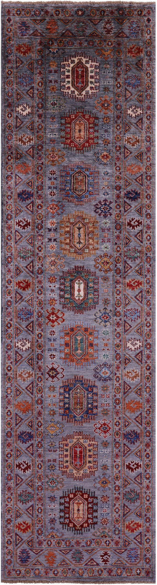 Grey Turkmen Ersari Hand Knotted Wool Runner Rug - 2' 7" X 9' 6" - Golden Nile