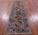 Grey Turkmen Ersari Hand Knotted Wool Runner Rug - 2' 10" X 8' 8" - Golden Nile