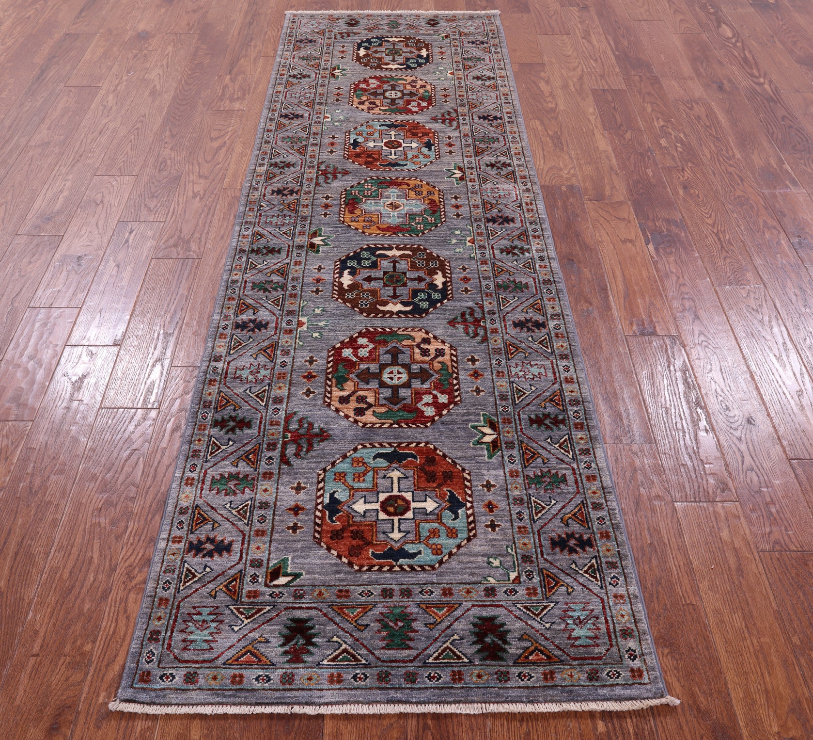 Grey Turkmen Ersari Hand Knotted Wool Runner Rug - 2' 10" X 8' 8" - Golden Nile