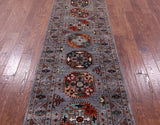 Grey Turkmen Ersari Hand Knotted Wool Runner Rug - 2' 10" X 8' 8" - Golden Nile