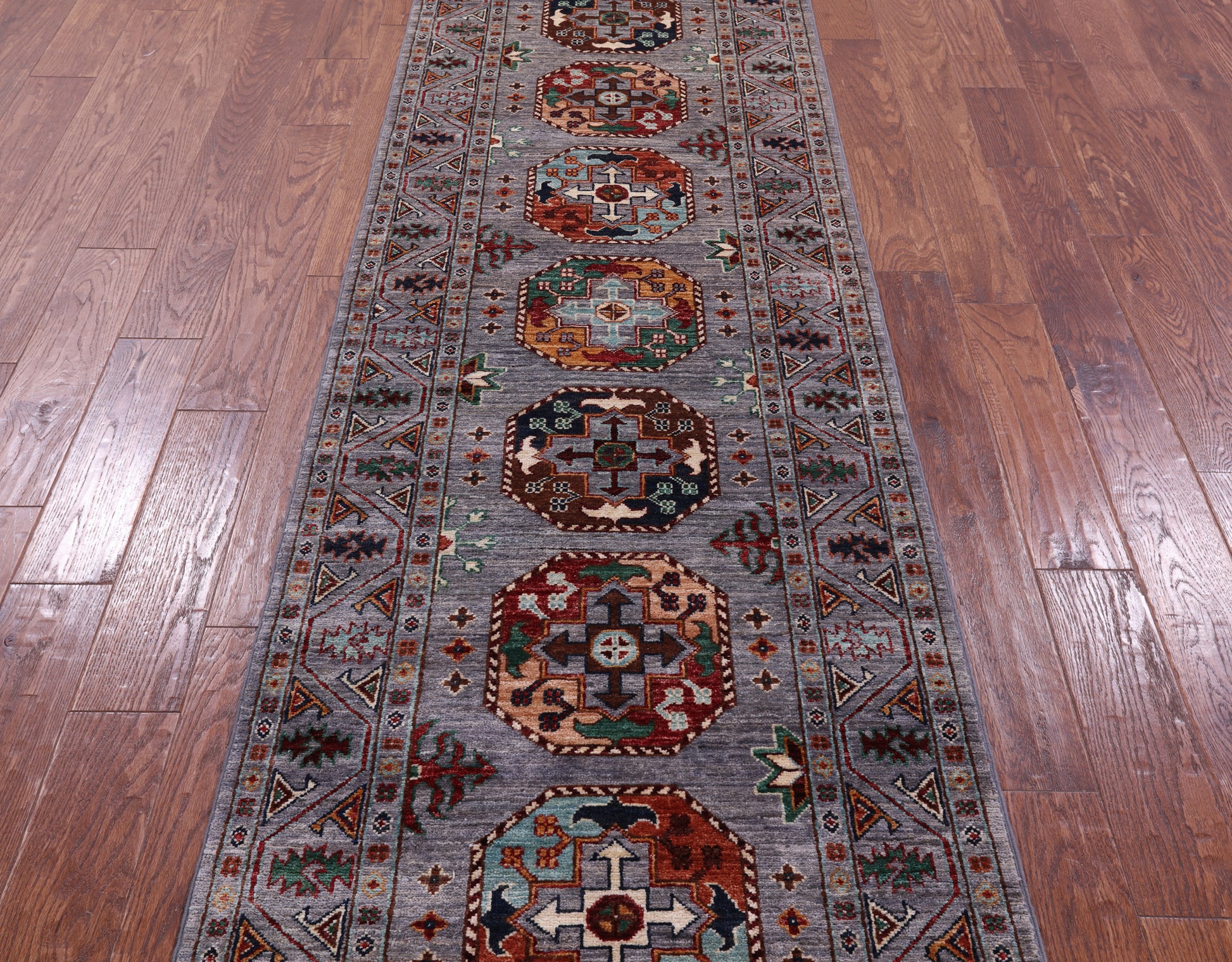 Grey Turkmen Ersari Hand Knotted Wool Runner Rug - 2' 10" X 8' 8" - Golden Nile