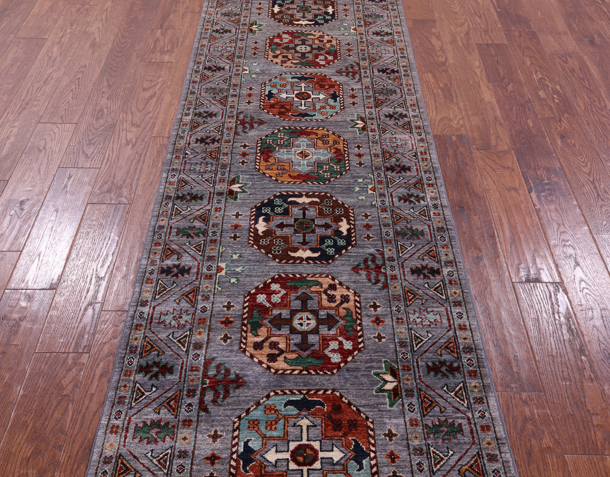 Grey Turkmen Ersari Hand Knotted Wool Runner Rug - 2' 10" X 8' 8" - Golden Nile