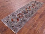 Grey Turkmen Ersari Hand Knotted Wool Runner Rug - 2' 10" X 8' 8" - Golden Nile