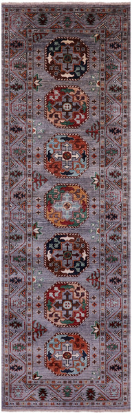 Grey Turkmen Ersari Hand Knotted Wool Runner Rug - 2' 10" X 8' 8" - Golden Nile