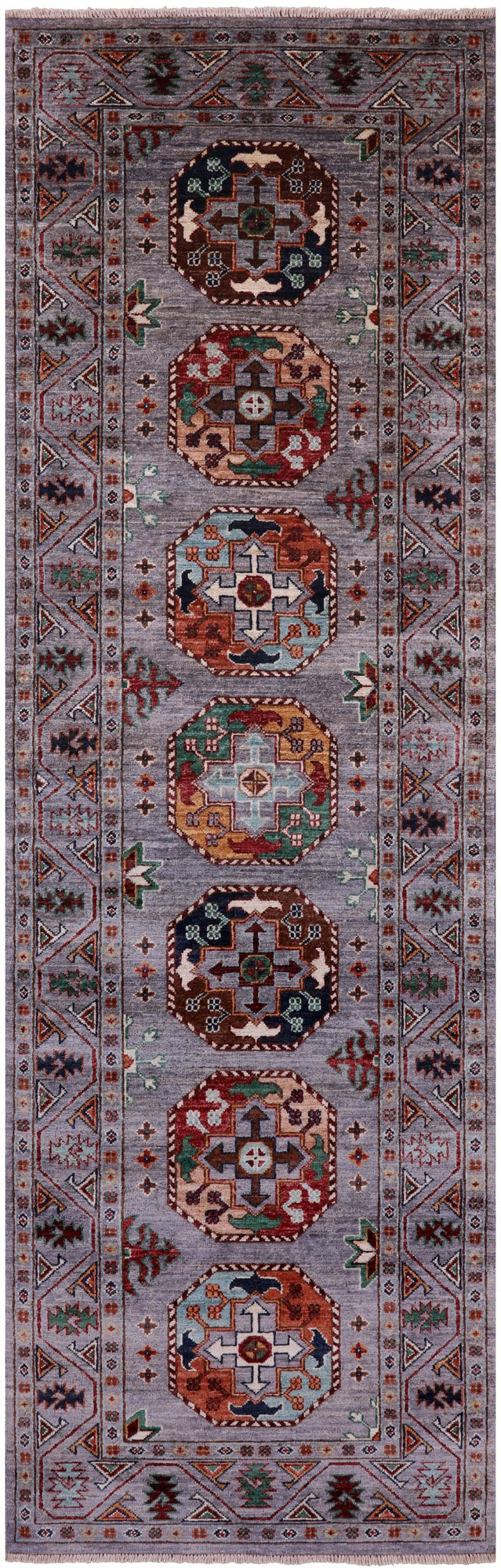 Grey Turkmen Ersari Hand Knotted Wool Runner Rug - 2' 10" X 8' 8" - Golden Nile