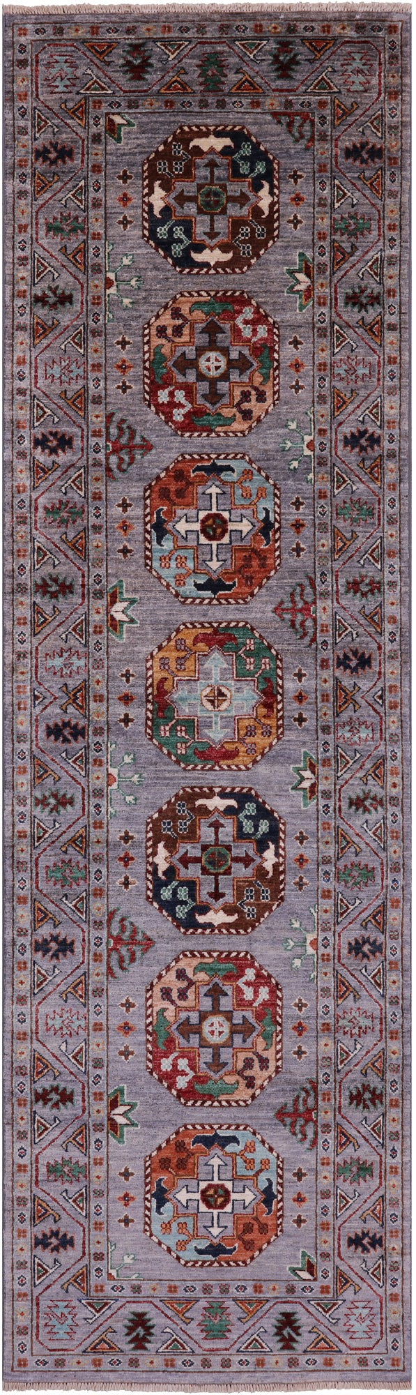 Grey Turkmen Ersari Hand Knotted Wool Runner Rug - 2' 8" X 8' 8" - Golden Nile