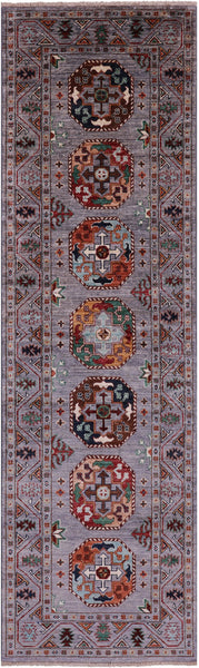 Grey Turkmen Ersari Hand Knotted Wool Runner Rug - 2' 8" X 8' 8" - Golden Nile