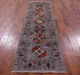 Grey Turkmen Ersari Hand Knotted Wool Runner Rug - 2' 8" X 8' 8" - Golden Nile