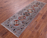 Grey Turkmen Ersari Hand Knotted Wool Runner Rug - 2' 8" X 8' 8" - Golden Nile