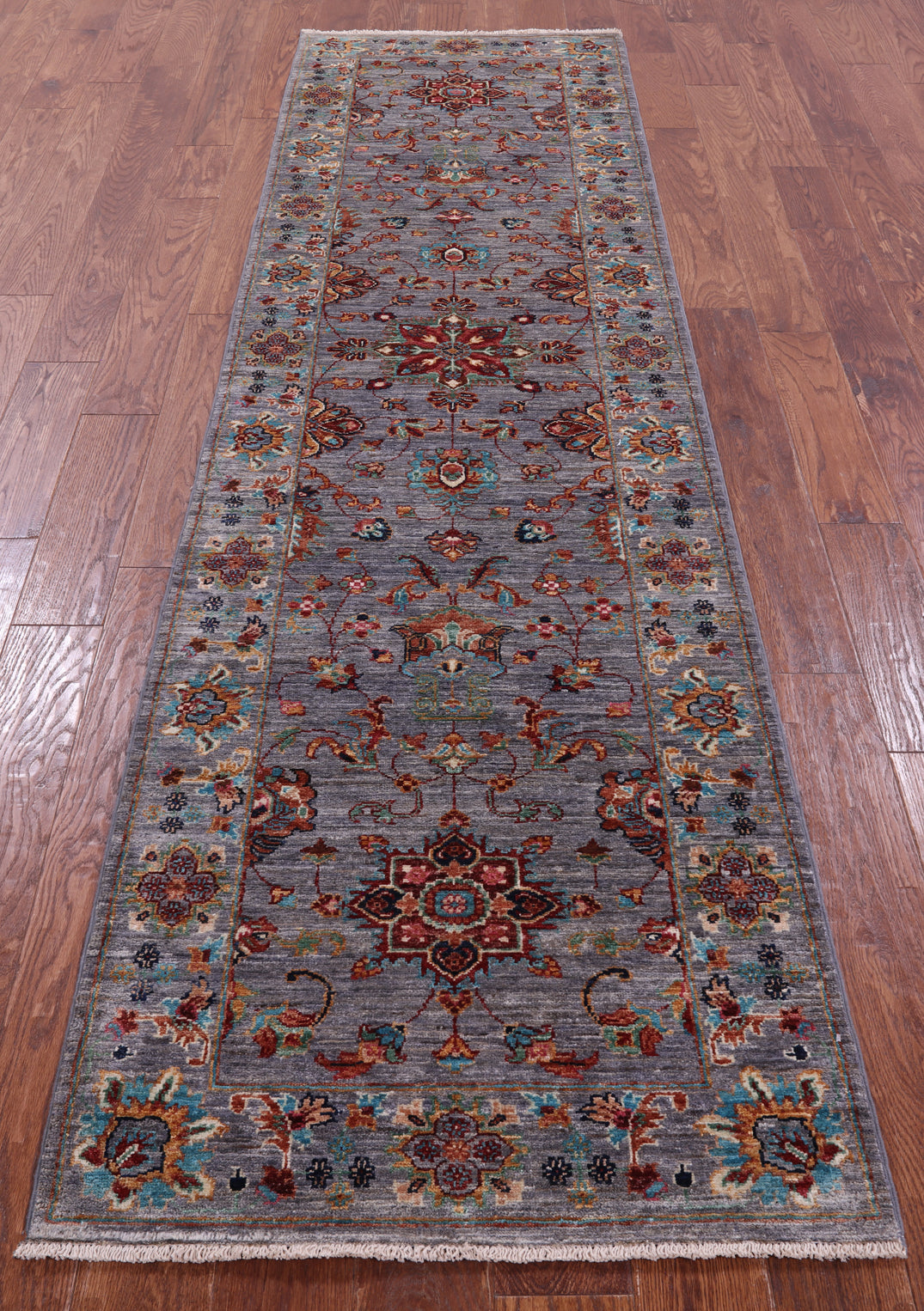 Grey Persian Tabriz Hand Knotted Wool Runner Rug - 2' 8" X 9' 10" - Golden Nile