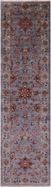 Grey Persian Tabriz Hand Knotted Wool Runner Rug - 2' 8" X 9' 10" - Golden Nile
