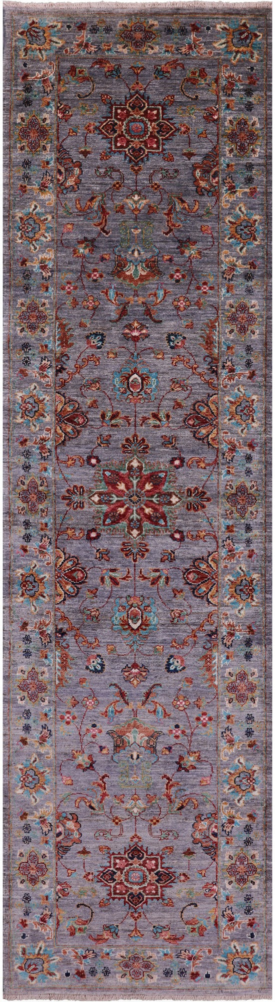 Grey Persian Tabriz Hand Knotted Wool Runner Rug - 2' 8" X 9' 10" - Golden Nile
