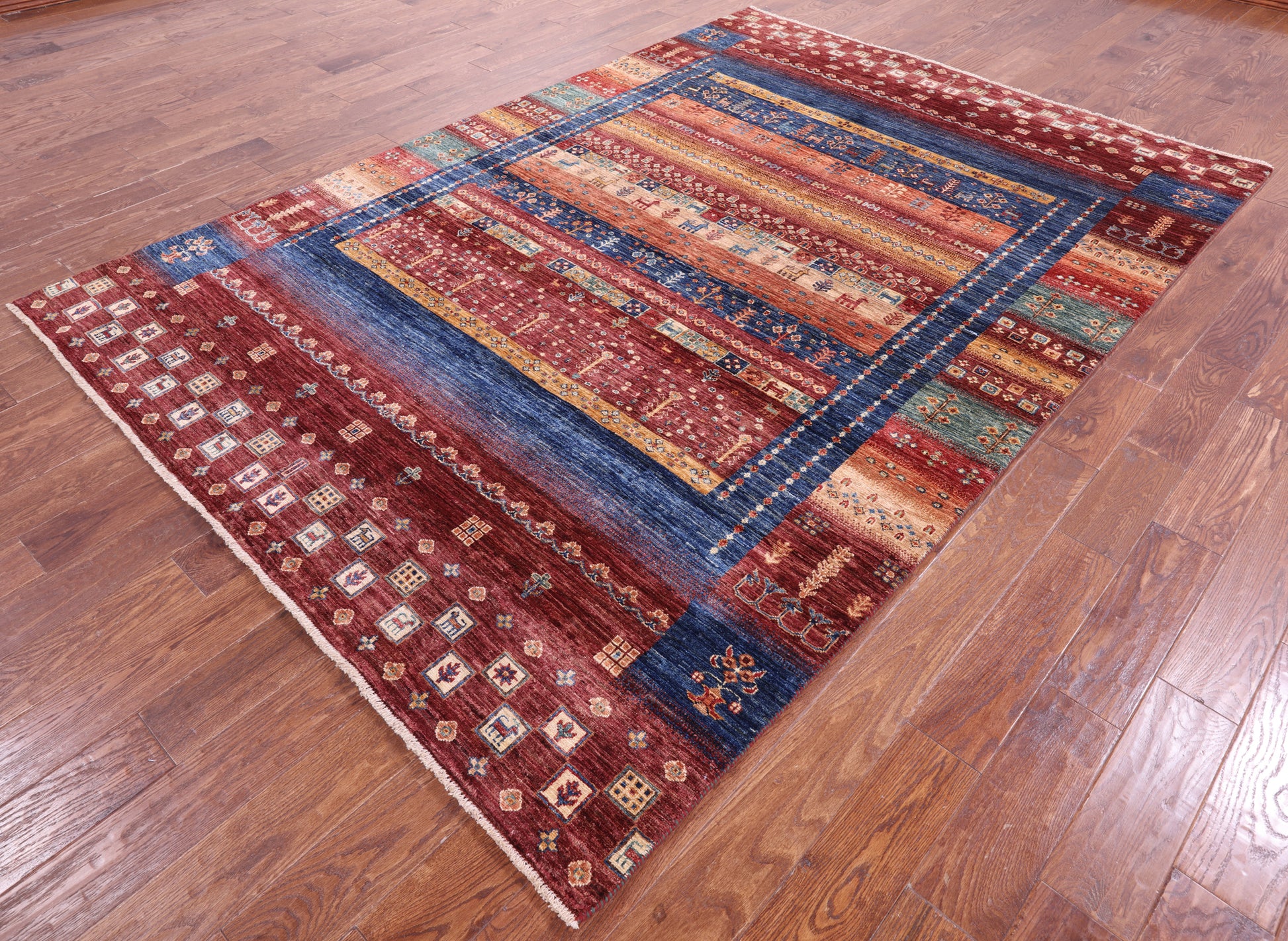 Tribal Persian Gabbeh Hand Knotted Wool Rug - 6' 8" X 9' 5" - Golden Nile