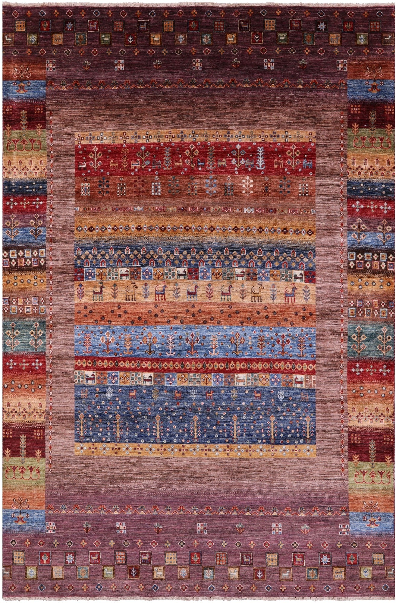 Persian Gabbeh Tribal Hand Knotted Wool Rug - 6' 6" X 9' 9" - Golden Nile