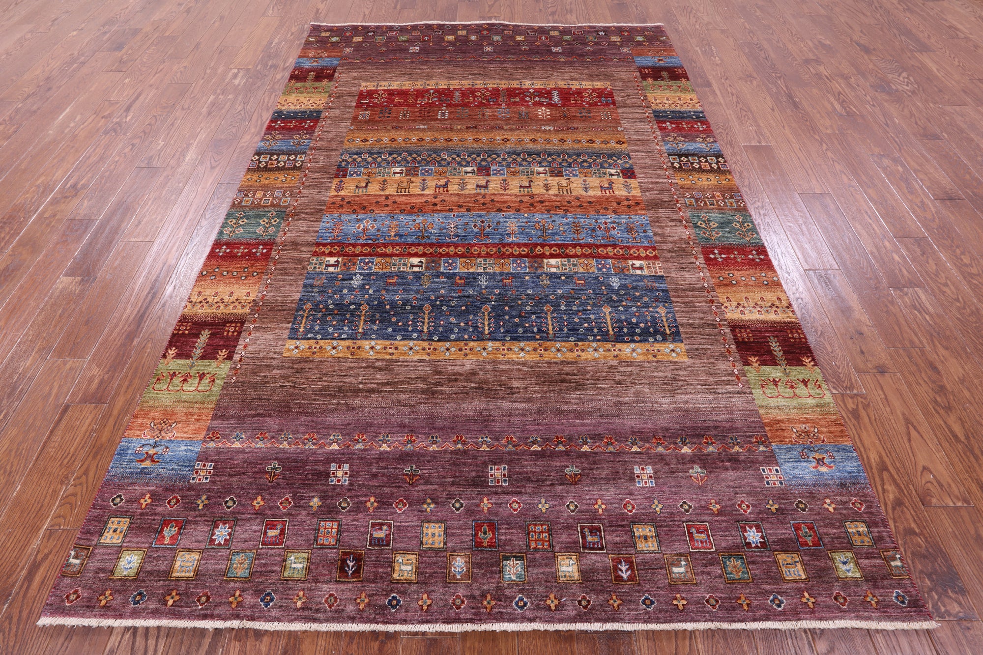 Persian Gabbeh Tribal Hand Knotted Wool Rug - 6' 6" X 9' 9" - Golden Nile